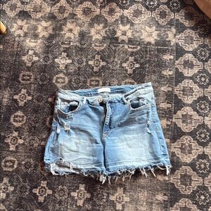 Blue Jean Shorts with Distressed Raw Hem